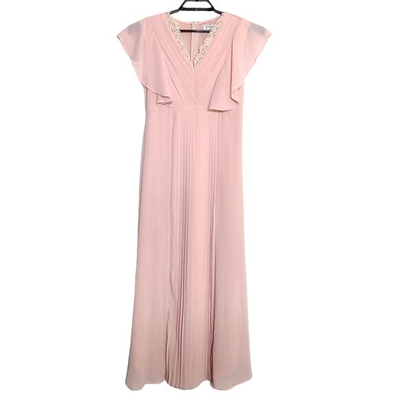 Baltic Born Polagram Dress Pink Size Small Maxi Lace Pleated Short Sleeve Flowy - Picture 1 of 4